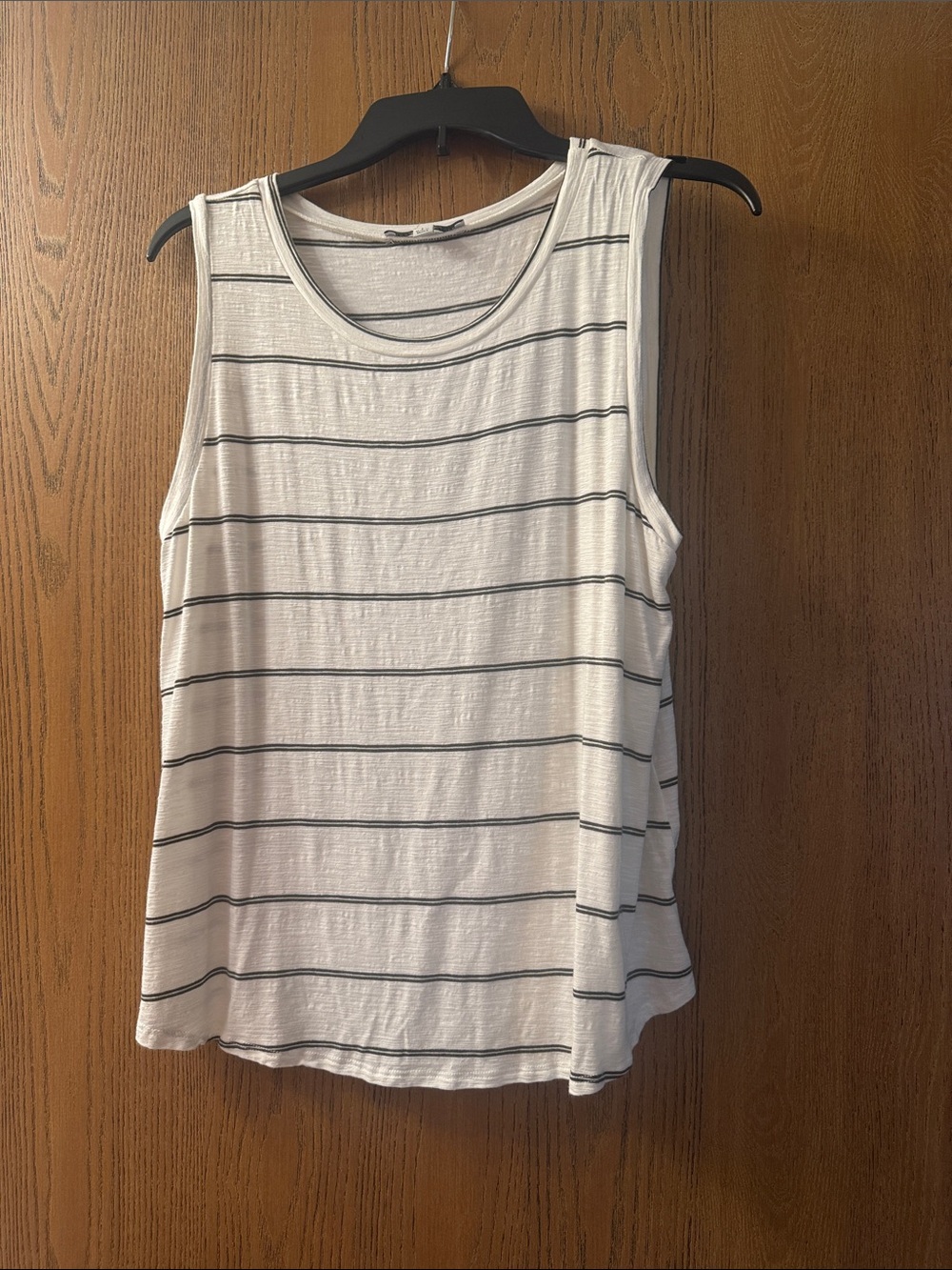 Green Envelope White Tank with Thin Black Stripes